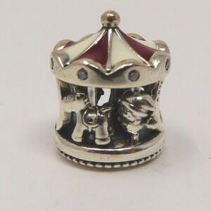 Pandora Carousel Charm Sterling Silver 925 Red White Enamel Love Peace Believe